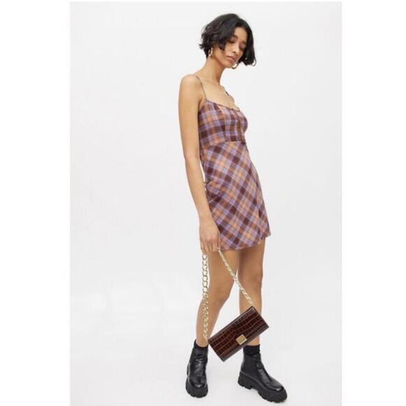 UO Keya Plaid Hook & Eye Mini Dress Size XS. New Without Tag - Picture 2 of 7
